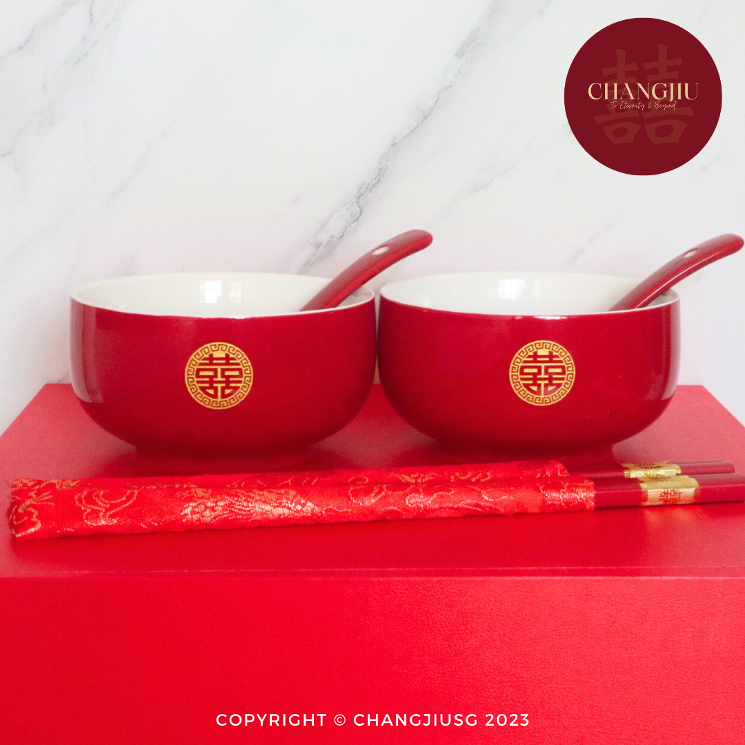 Chinese Wedding Bowl Set 碗具 | Glossy Red Gold