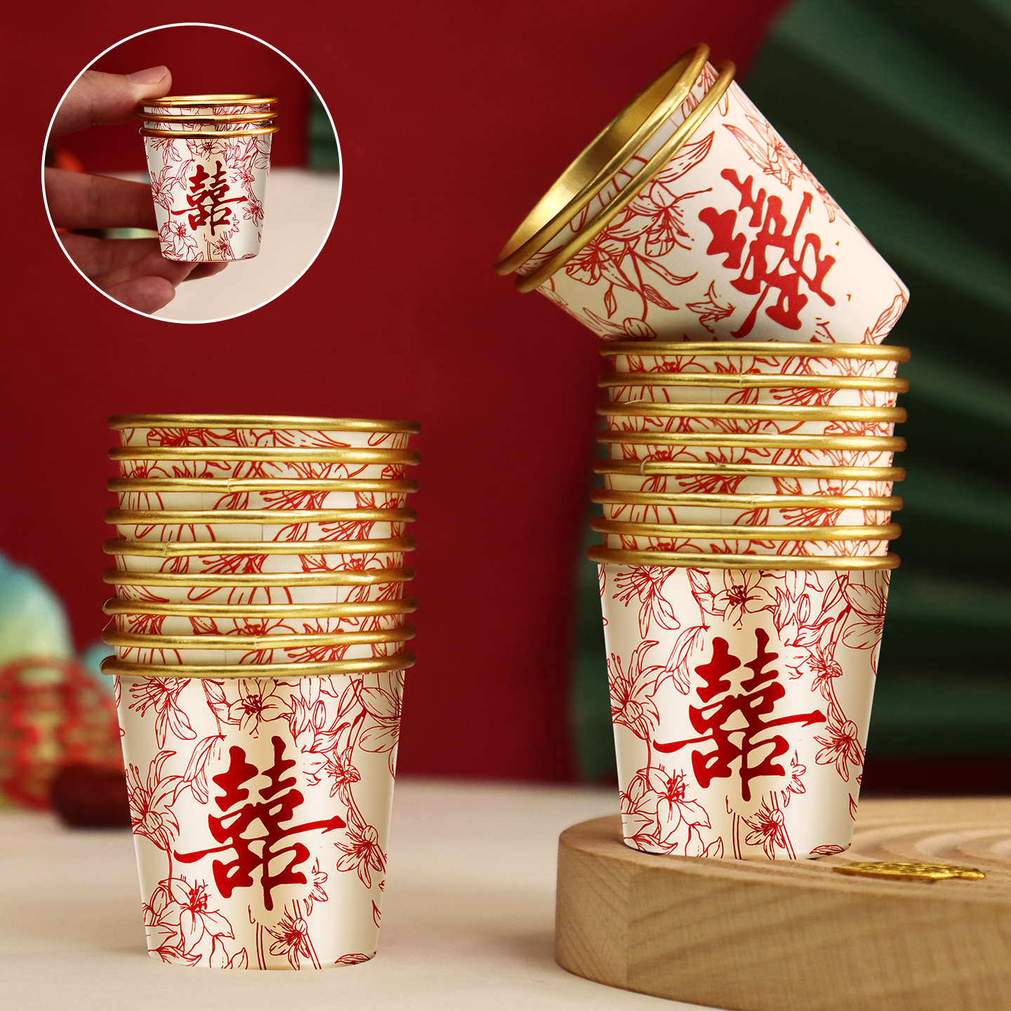 Disposable Premium Mini Tea Cups for Wedding Tea Ceremony 敬茶纸杯 (50 or 100 Pcs)