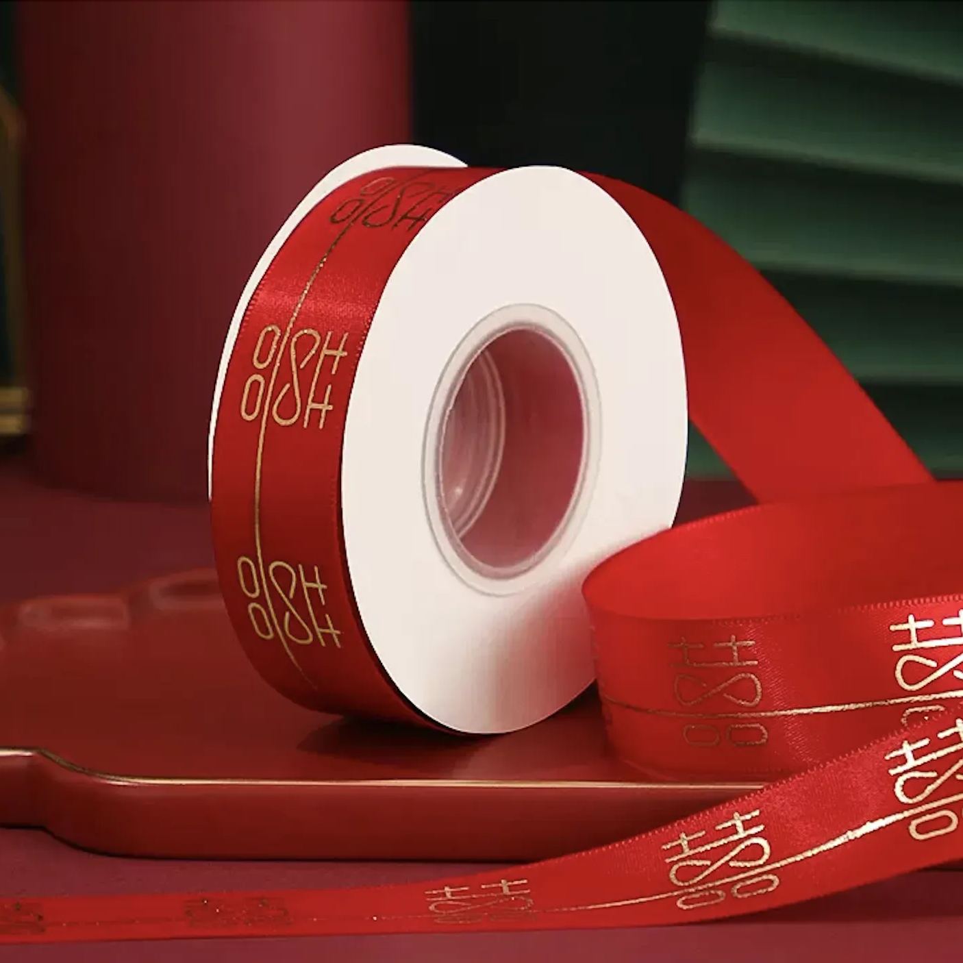 Double Happiness Xi Red Ribbon-Changjiu Chinese Wedding Shop