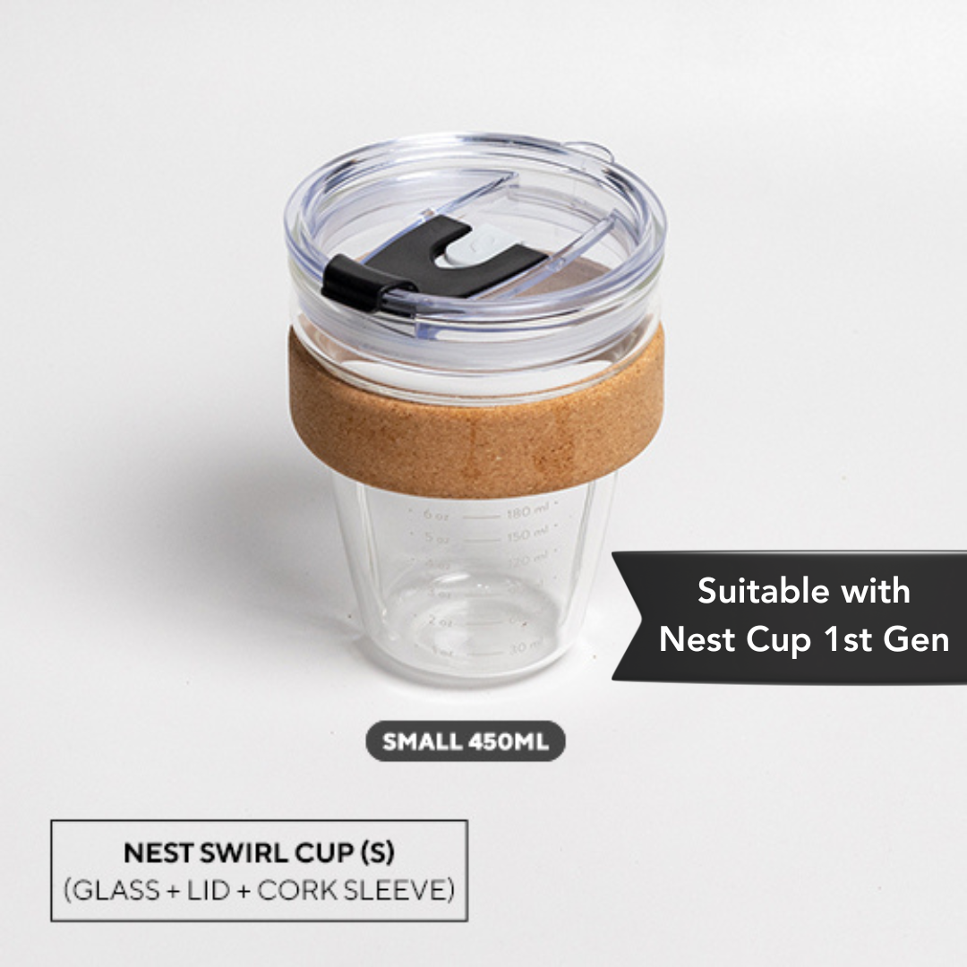 Swirl Cup Glass with Lid and Cork Sleeve - 450ml