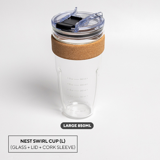 Swirl Cup Glass with Lid and Cork Sleeve - 850ml