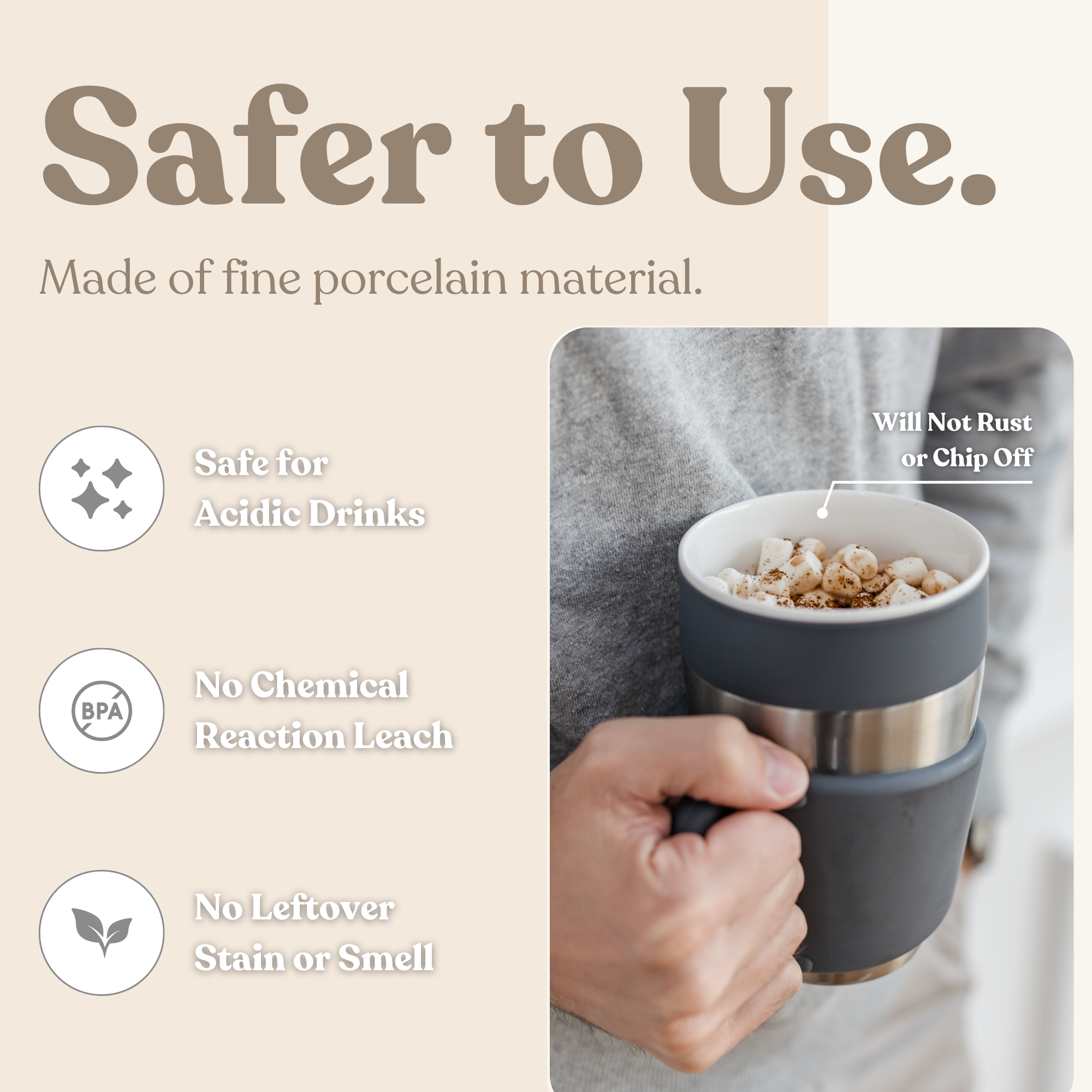  Nest Mug 450ml - Vacuum Insulated Ceramic Thermal Mug, Coffee and Tea Stainless Steel Tumbler Cup BPA Free