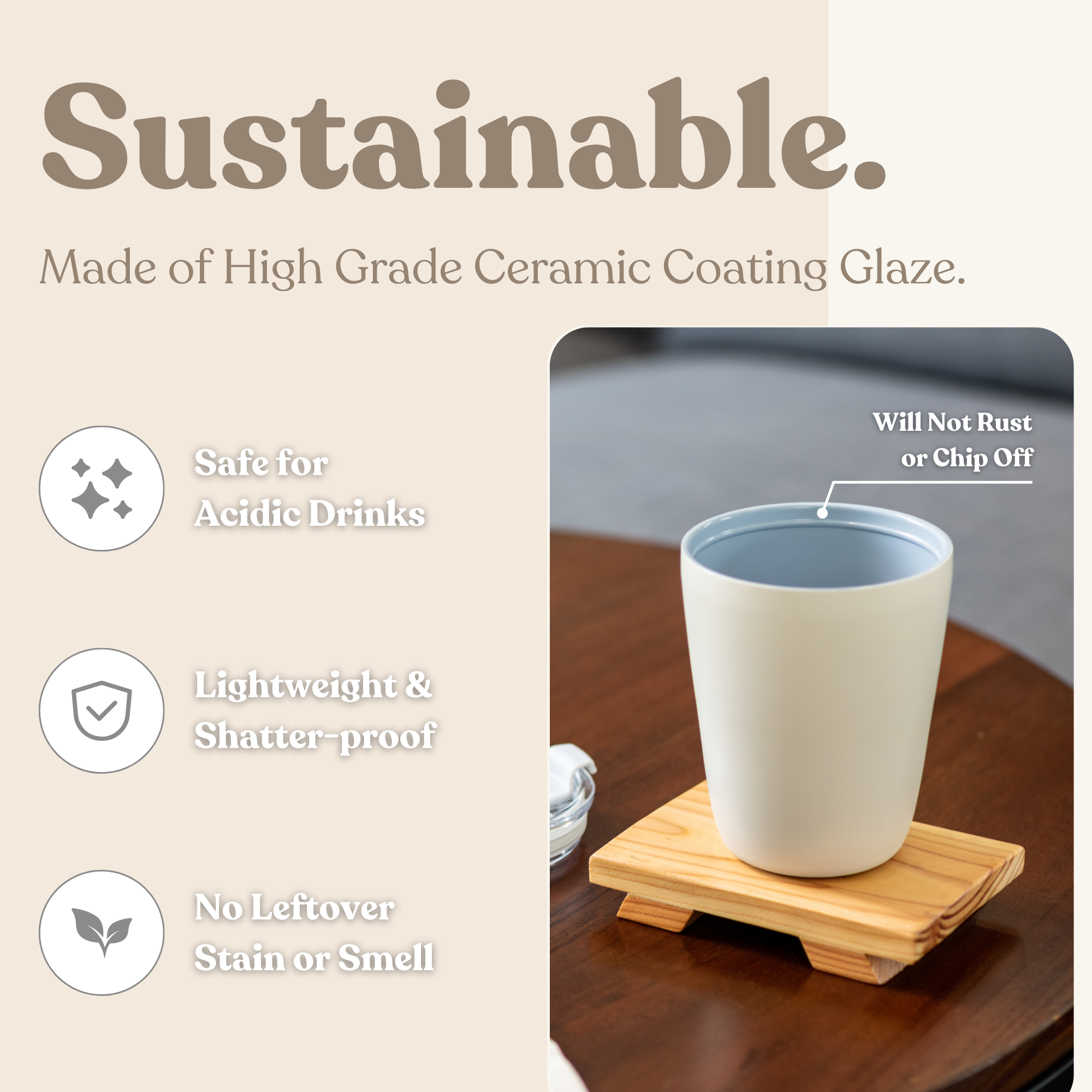  Revo Cup - Vacuum Insulated Ceramic Coated Coffee Thermal Mug, Stainless Steel Travel Tumbler, BPA Free Bottle