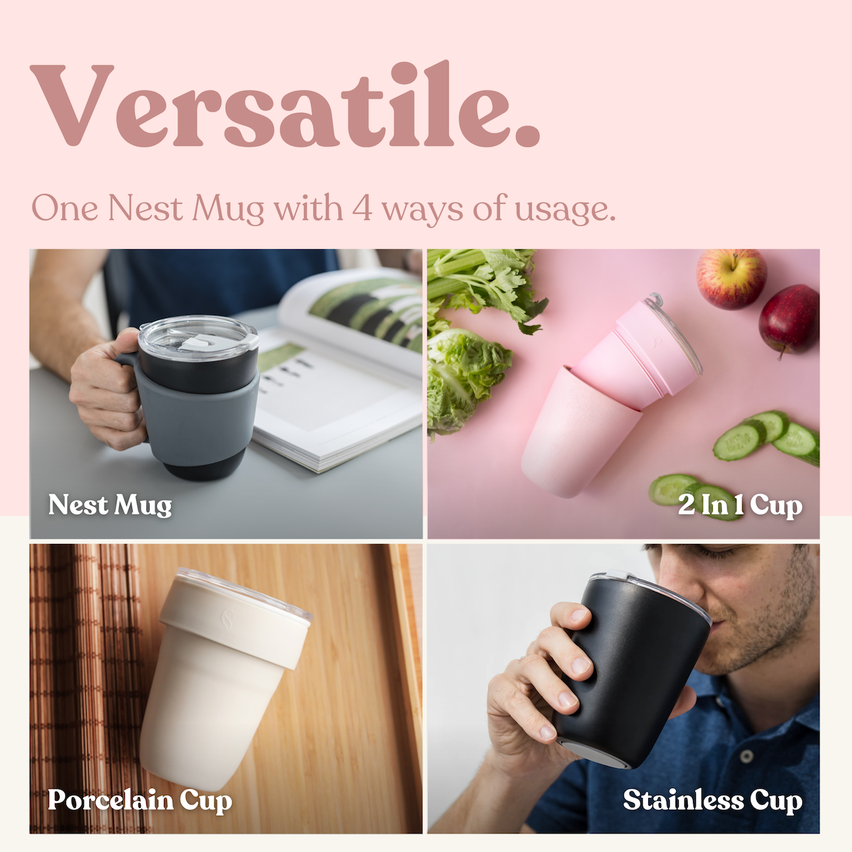  Nest Mug 450ml - Vacuum Insulated Ceramic Thermal Mug, Coffee and Tea Stainless Steel Tumbler Cup BPA Free