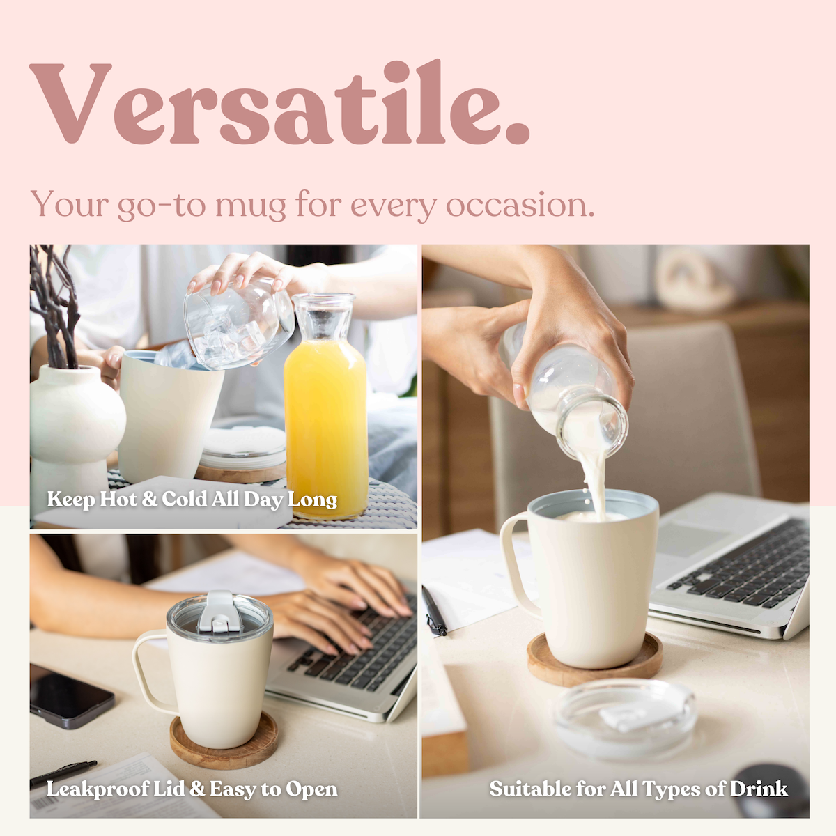 SWANZ Revo Mug - Vacuum Insulated Ceramic Coated Coffee Thermal Cup, Stainless Steel Travel Tumbler, BPA Free Bottle