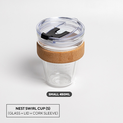 Swirl Cup Glass with Lid and Cork Sleeve - 450ml