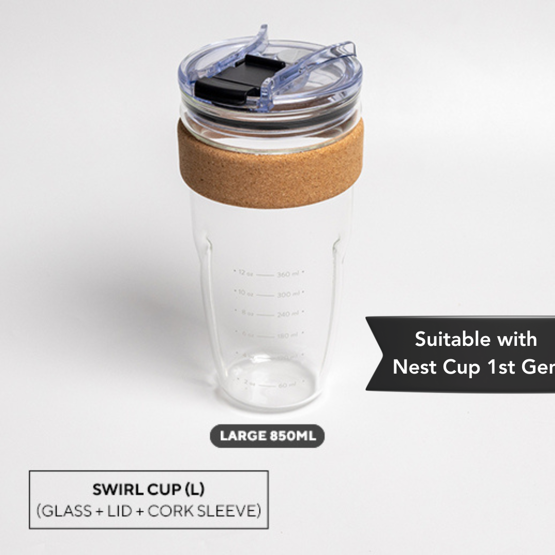 Swirl Cup Glass with Lid and Cork Sleeve - 850ml