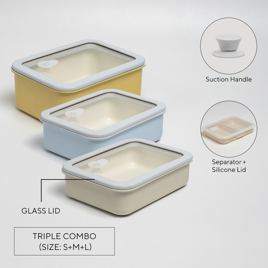 Revo Bento (With Glass Lid) - Triple Combo