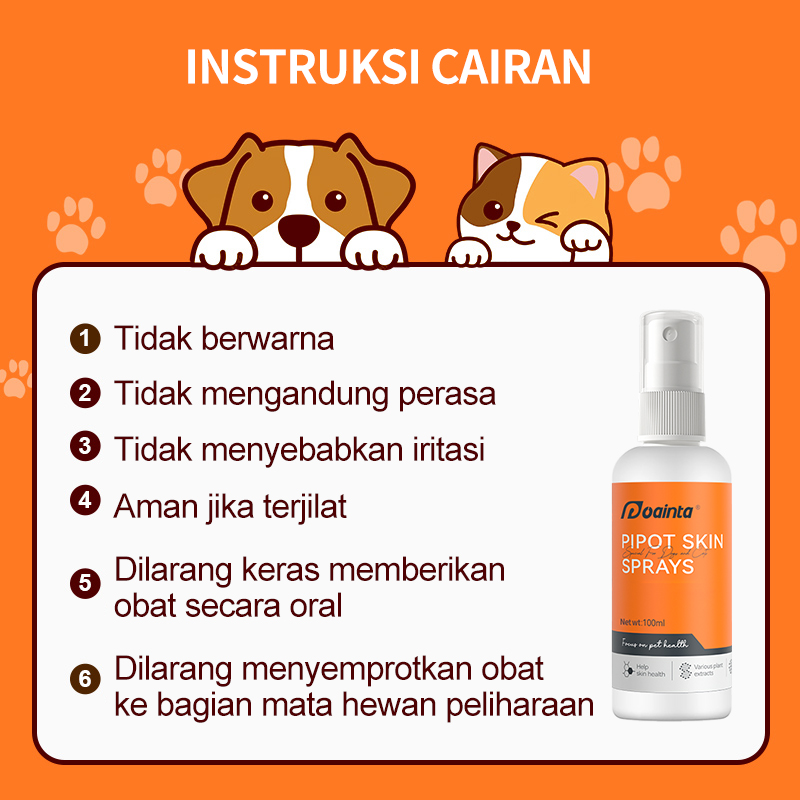 Semprotan perawatan alergi kulit/kemerahan/gatal/bulu rontok 100ml😺🐶Untuk Kucing & Anjing