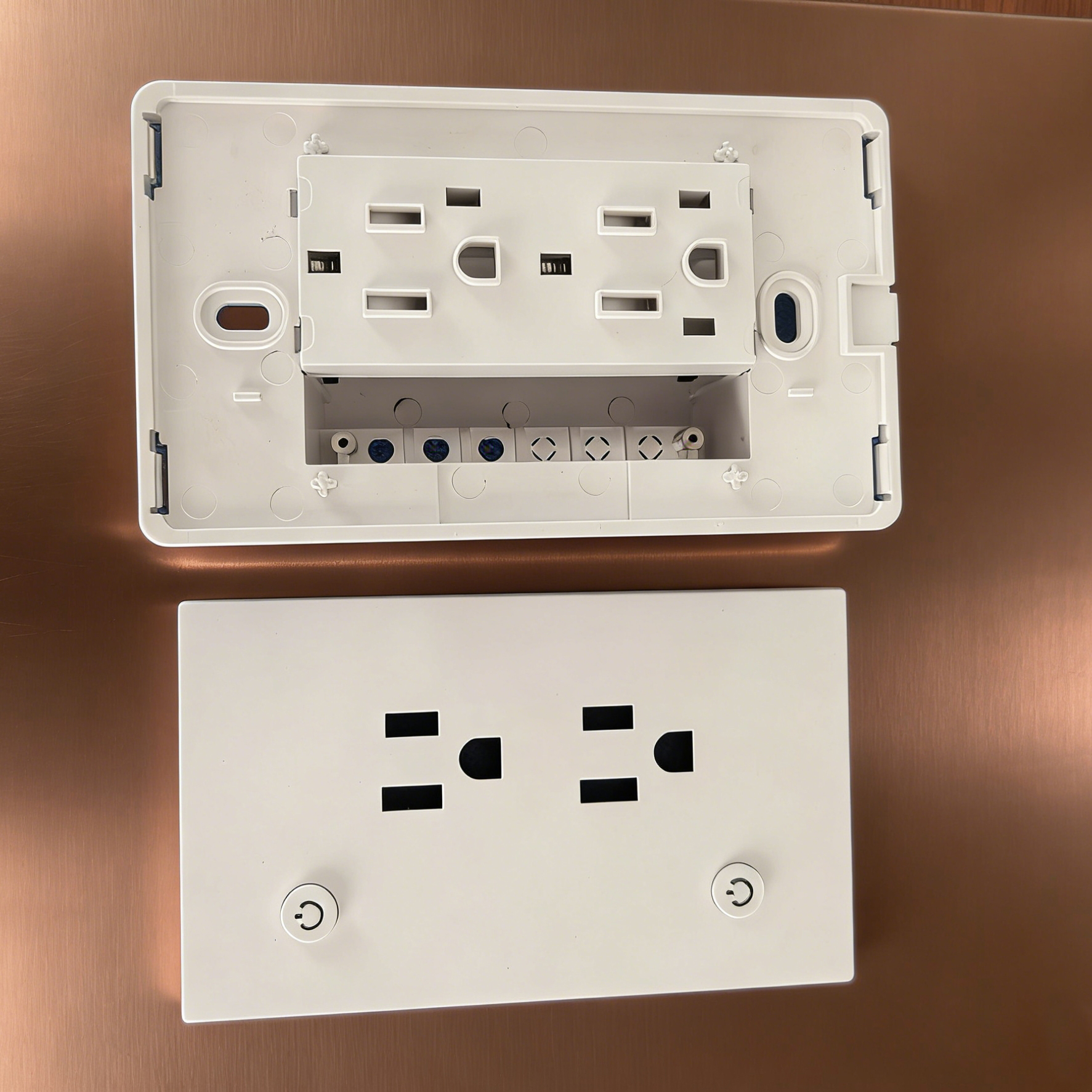 Premium NEMA 5-15R Smart Socket Shell Kit | Hotel-Grade PC & Tempered Glass Faceplate | DIY Enclosure for Smart Home Automation (US/CA/JP/MX Compatible)