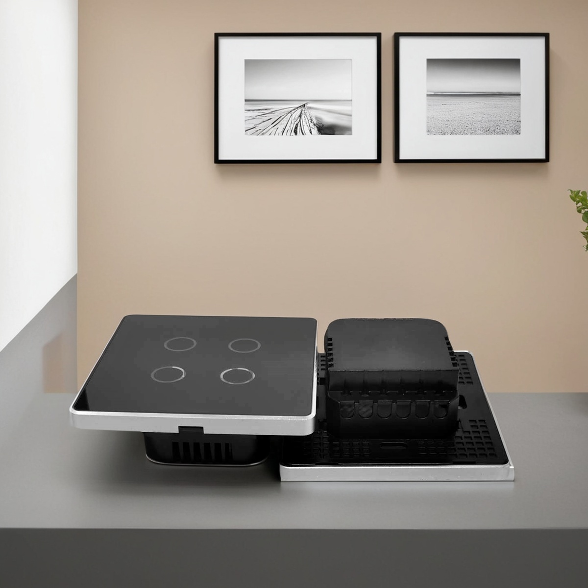 Square Smart Home WiFi Switch -4 Gang Black