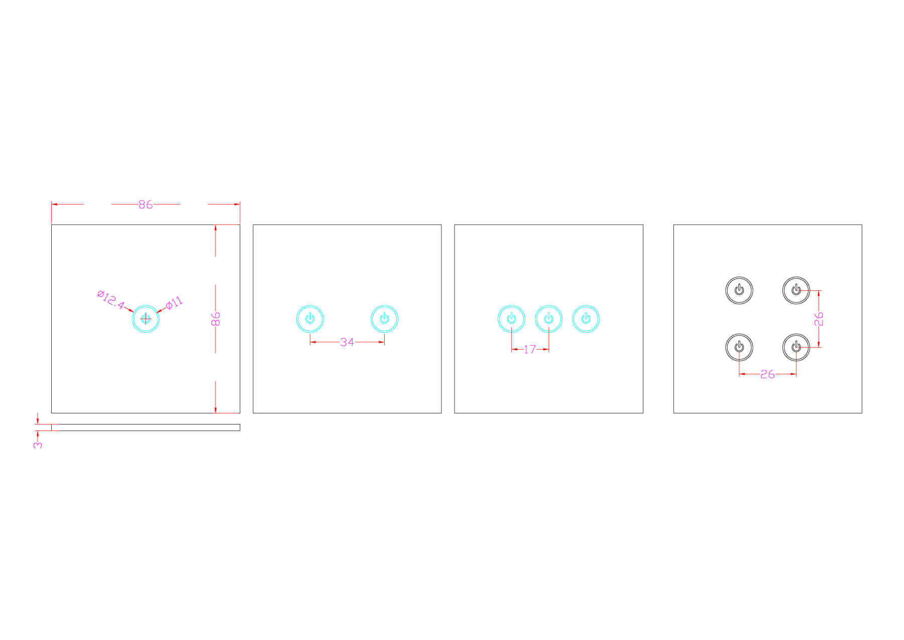 Touch the switch shell 5-hole cable outlet hole base-Zhaotesi
