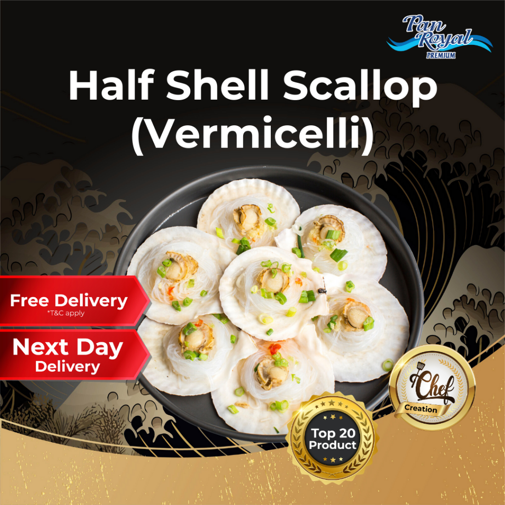 [PAN ROYAL] Frozen Half Shell Scallop with Vermicelli 6 pcs-Pan Ocean Singapore - Sea Through Us.