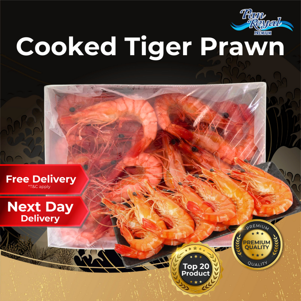 [PAN ROYAL] Frozen Cooked Tiger Prawn (1kg +/-)-Pan Ocean Singapore - Sea Through Us.