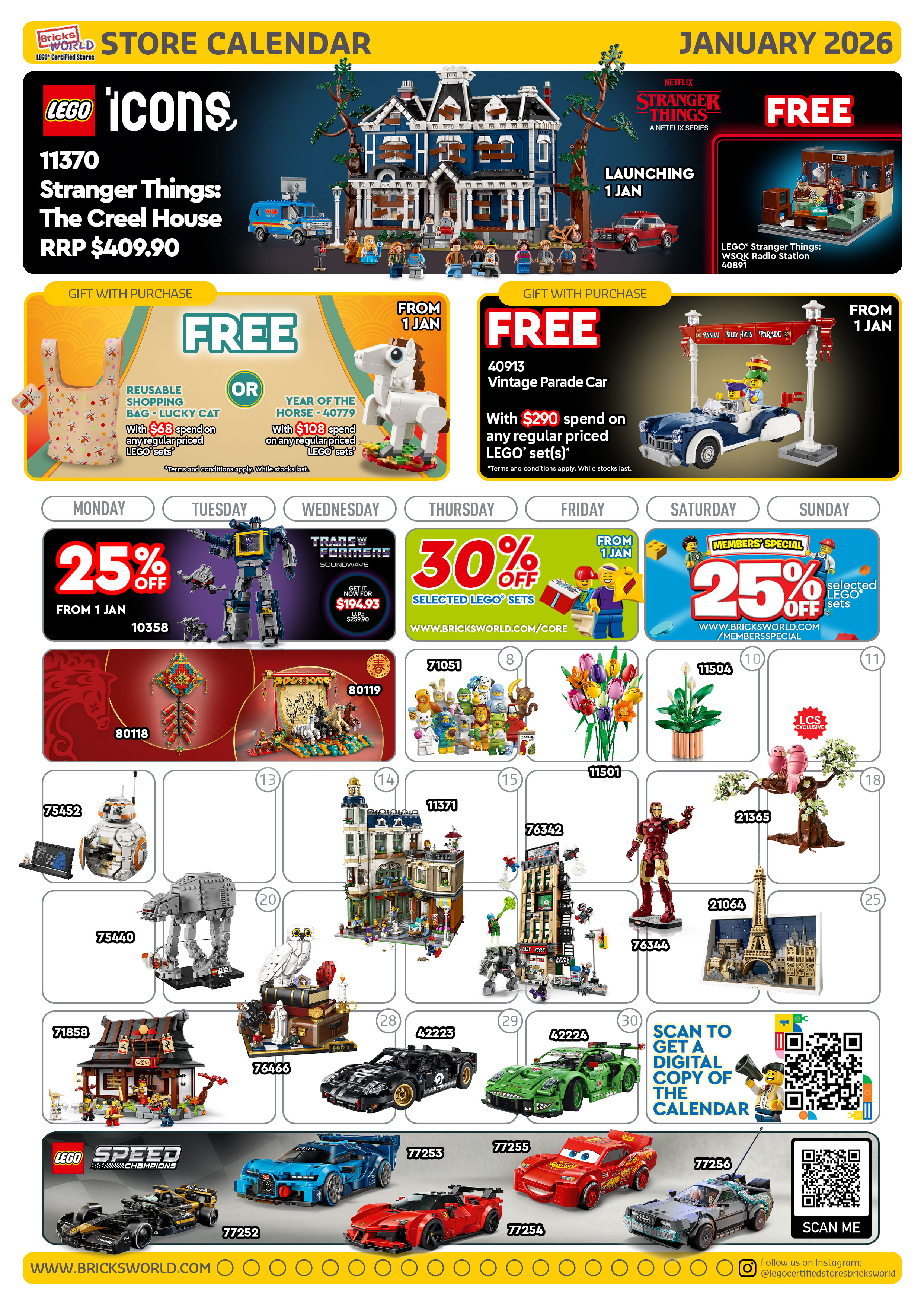 LEGO Certified Stores Bricks World January 2026 Store Calendar 202601 Calendar FRONT V291226 0 