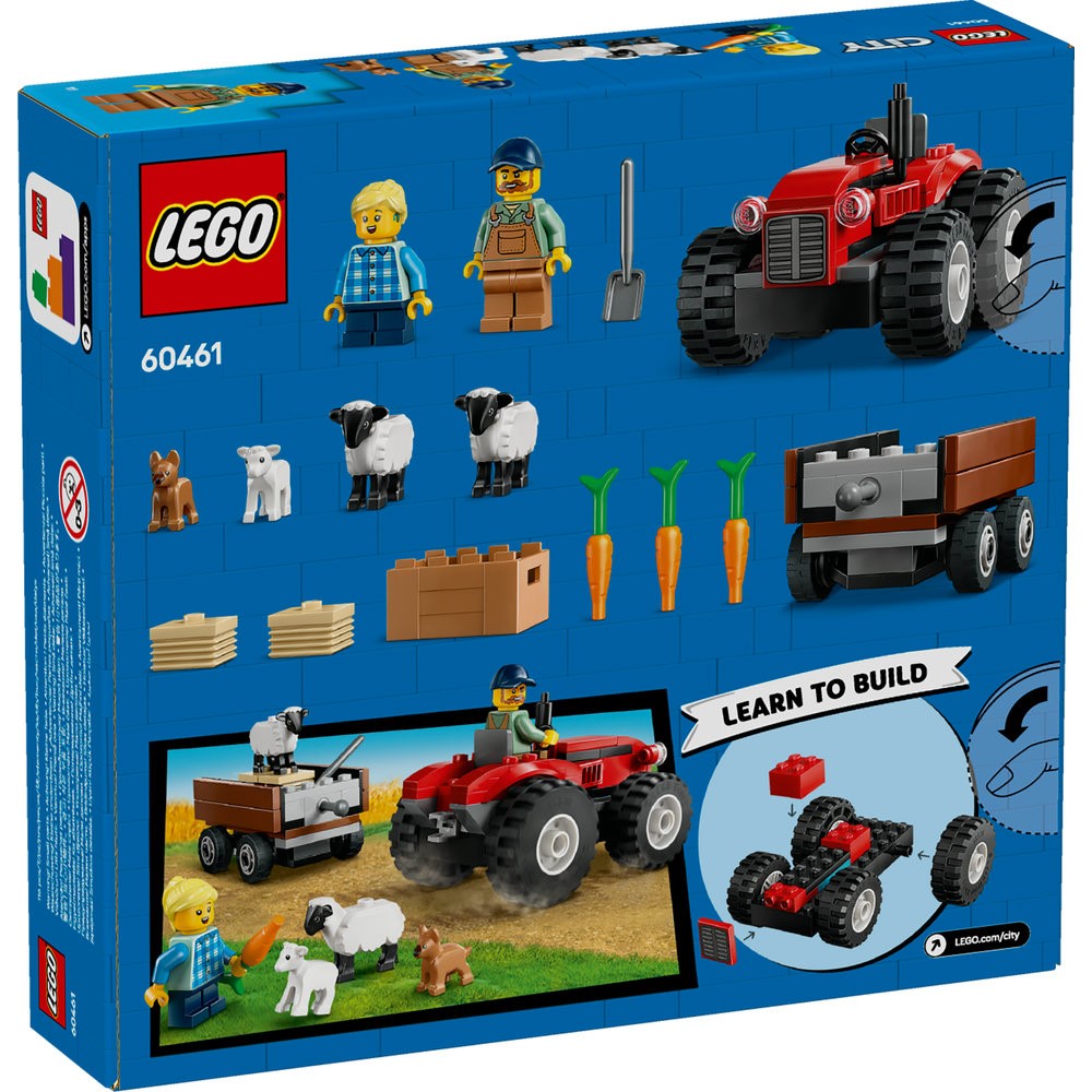 60461 Red Farm Tractor with Trailer & Sheep
