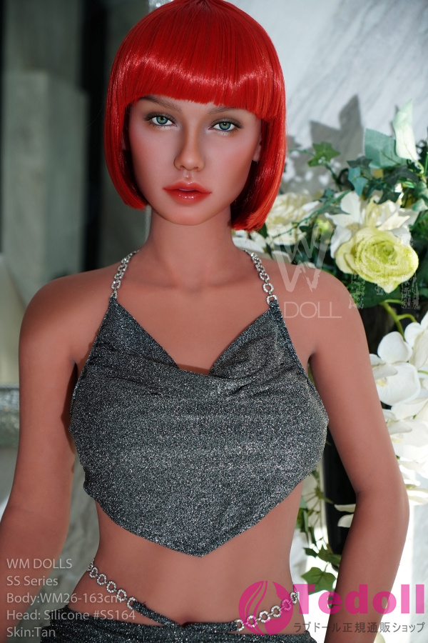 WMDOLL #SS164 口開閉＆口腔模擬付き 実衣菜 163cm赤髪 外人 シリコン製ヘッド+S-TPE製ボディ 妖艶な美女 大人のダッチワイフ Cカップ ブラウン肌