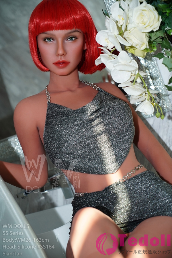 WMDOLL #SS164 口開閉＆口腔模擬付き 実衣菜 163cm赤髪 外人 シリコン製ヘッド+S-TPE製ボディ 妖艶な美女 大人のダッチワイフ Cカップ ブラウン肌
