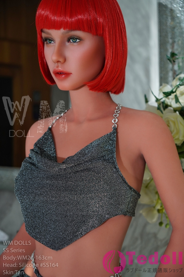 WMDOLL #SS164 口開閉＆口腔模擬付き 実衣菜 163cm赤髪 外人 シリコン製ヘッド+S-TPE製ボディ 妖艶な美女 大人のダッチワイフ Cカップ ブラウン肌