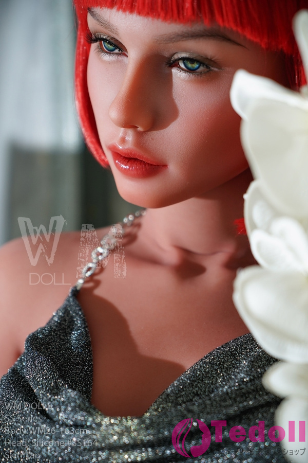 WMDOLL #SS164 口開閉＆口腔模擬付き 実衣菜 163cm赤髪 外人 シリコン製ヘッド+S-TPE製ボディ 妖艶な美女 大人のダッチワイフ Cカップ ブラウン肌