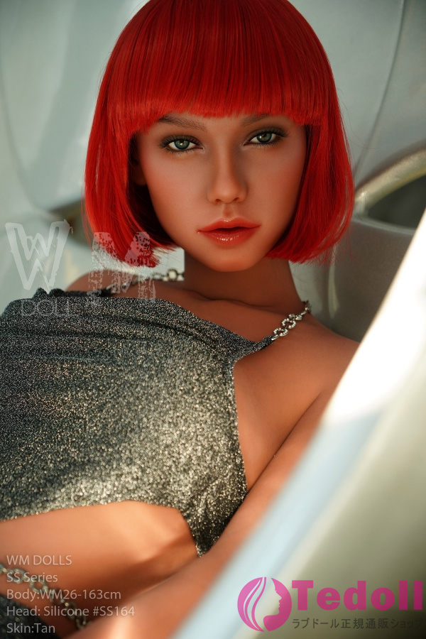 WMDOLL #SS164 口開閉＆口腔模擬付き 実衣菜 163cm赤髪 外人 シリコン製ヘッド+S-TPE製ボディ 妖艶な美女 大人のダッチワイフ Cカップ ブラウン肌