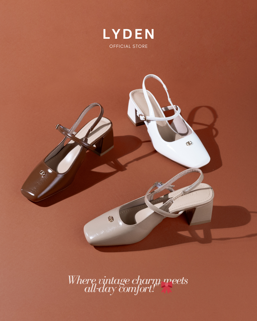【NEW】Lyden Kasut Raya Mary Jane Series (sling back) 6cm pump heels - Beige//Khaki//Brown