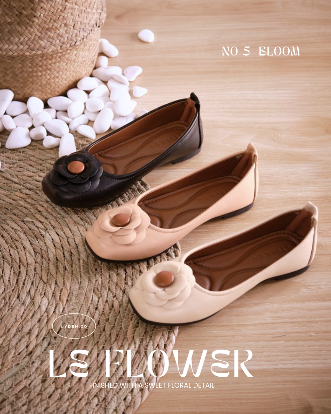 【Le Flowers The Secret Garden Series】No.5 Bloom Womens Flats/ Womens floral flats /cushion flats /Kasut Bunga Perempuan - Classic Black//Beige//Dark Pink