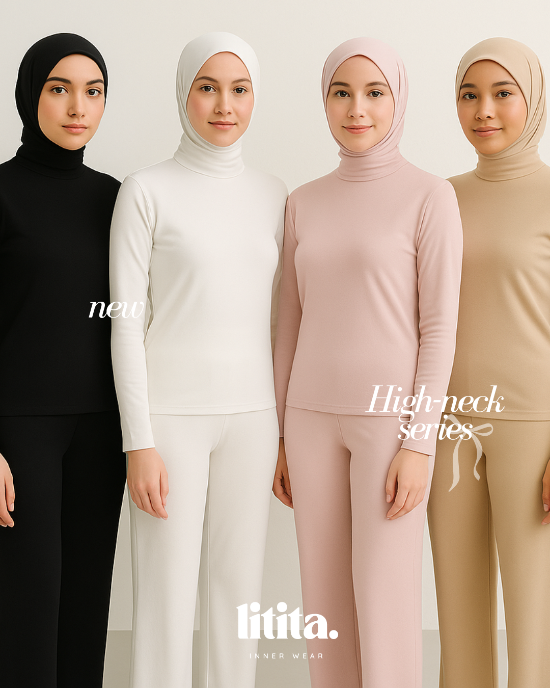 【Litita Ice Silk】 High Neck Innerwear Weave Spandex / Lycra High Elasticity Inner / Long Sleeve Muslimah Wear