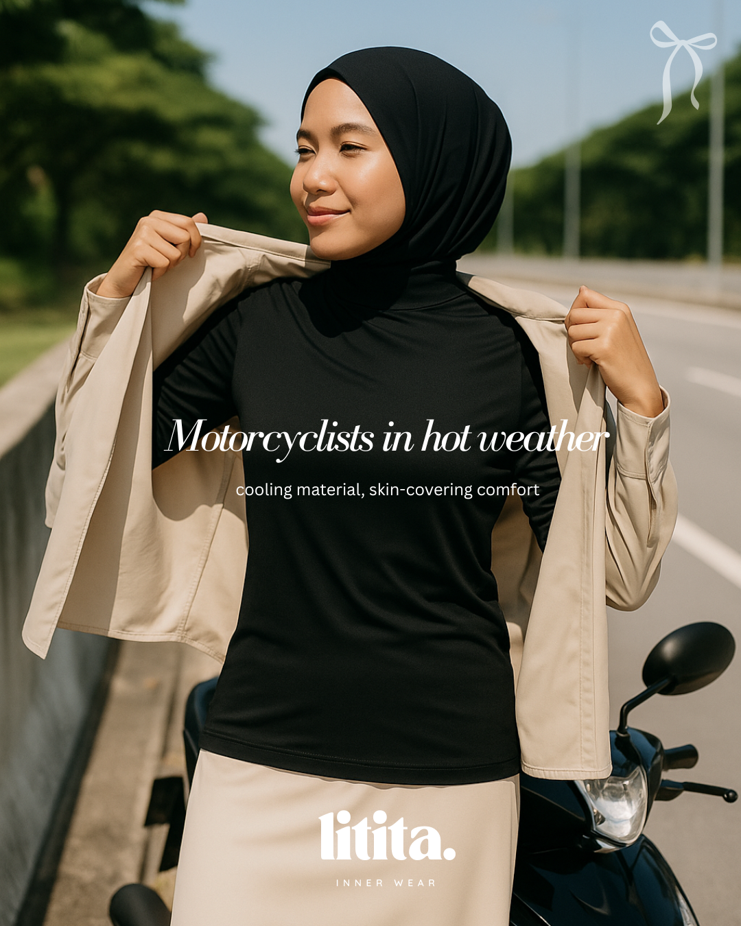 【Litita Ice Silk】 High Neck Innerwear Weave Spandex / Lycra High Elasticity Inner / Long Sleeve Muslimah Wear