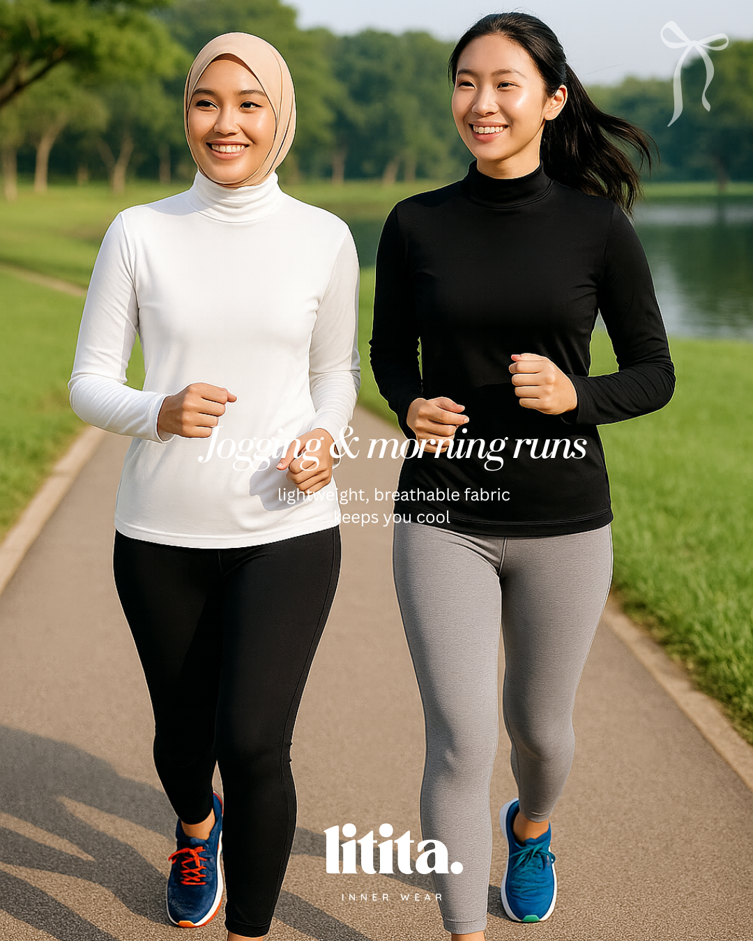 【Litita Ice Silk】 High Neck Innerwear Weave Spandex / Lycra High Elasticity Inner / Long Sleeve Muslimah Wear