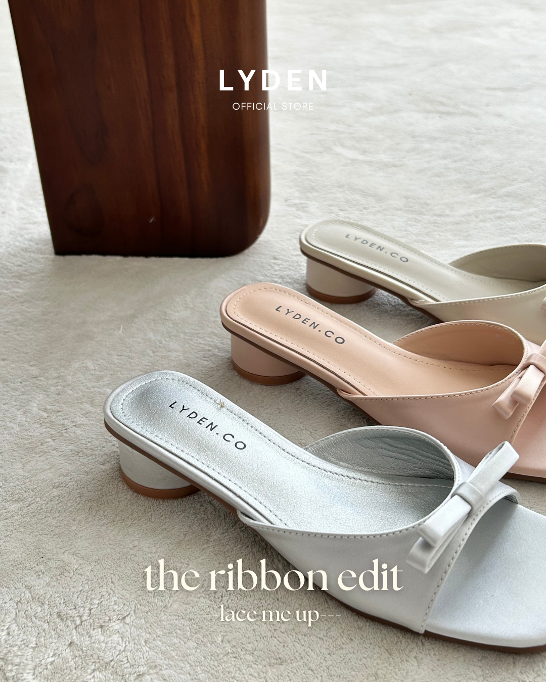 【NEW】Lyden The Ribbon Edit Series 4.5cm pump heels - Beige//Pink//Silver