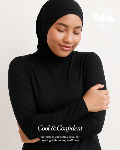 【Litita Ice Silk】 High Neck Innerwear Weave Spandex / Lycra High Elasticity Inner / Long Sleeve Muslimah Wear