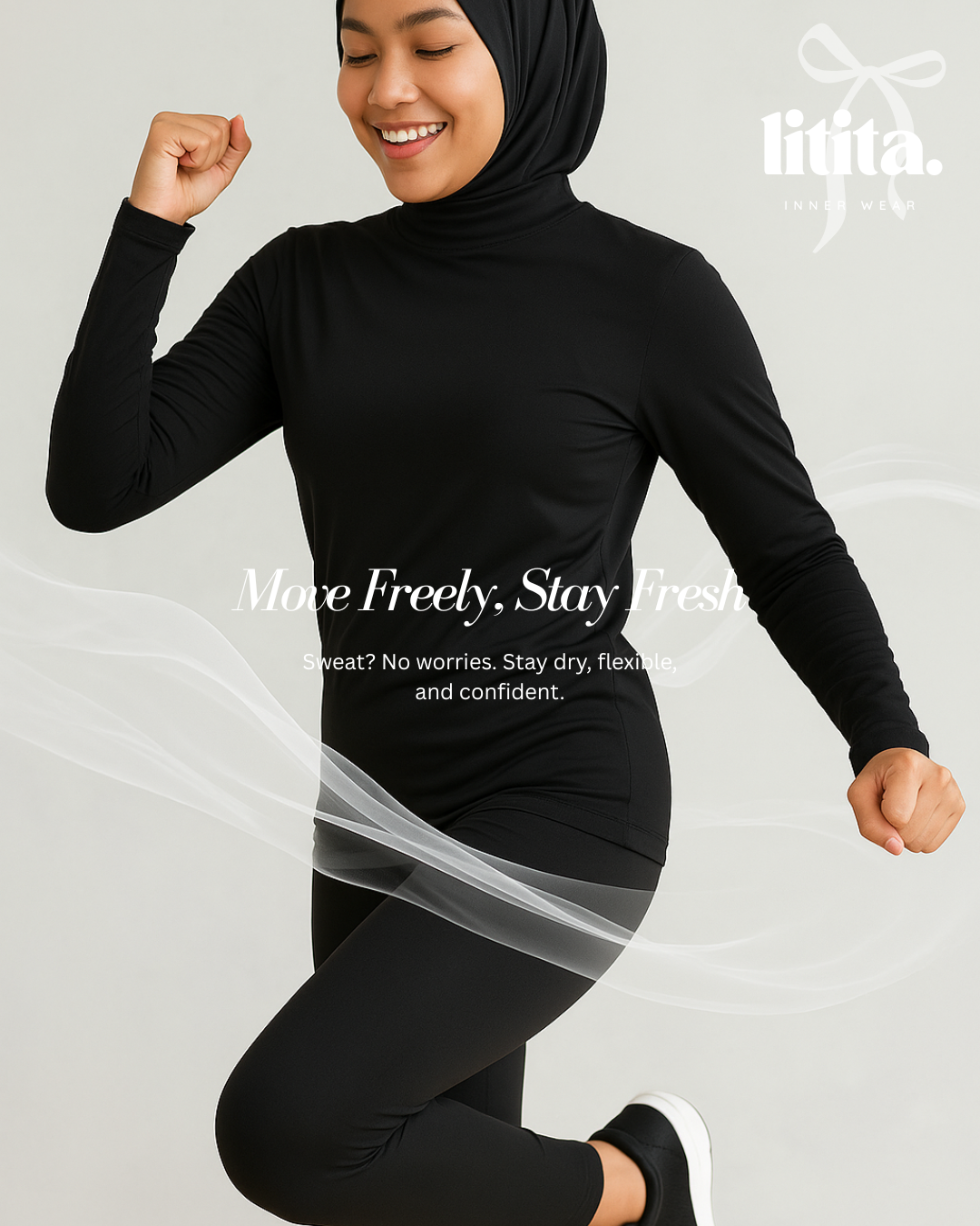 【Litita Ice Silk】 High Neck Innerwear Weave Spandex / Lycra High Elasticity Inner / Long Sleeve Muslimah Wear