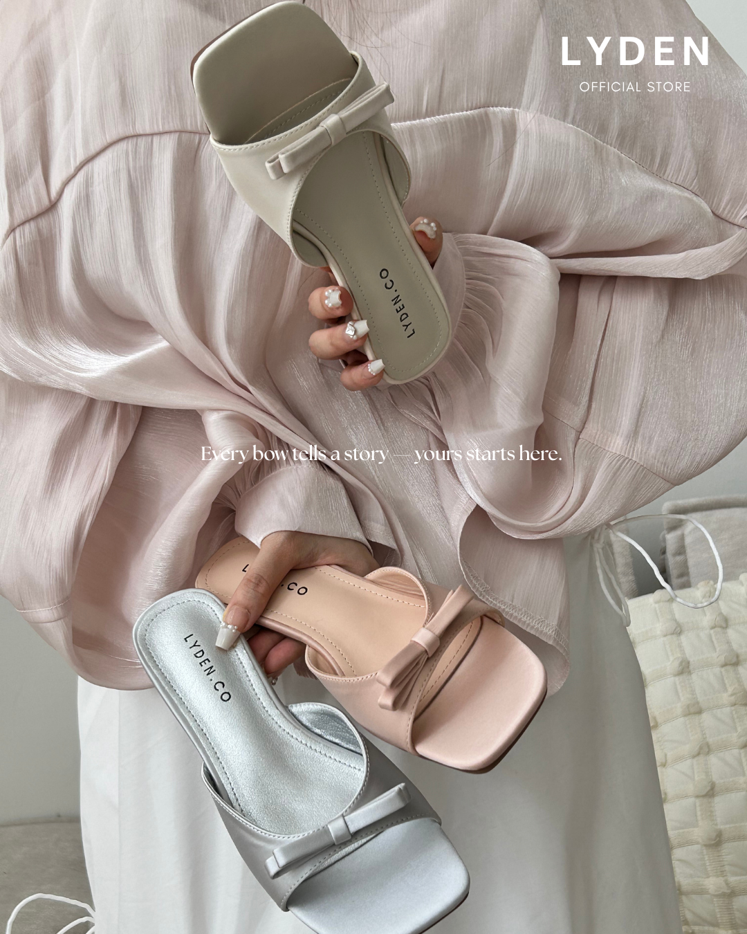 【NEW】Lyden The Ribbon Edit Series 4.5cm pump heels - Beige//Pink//Silver