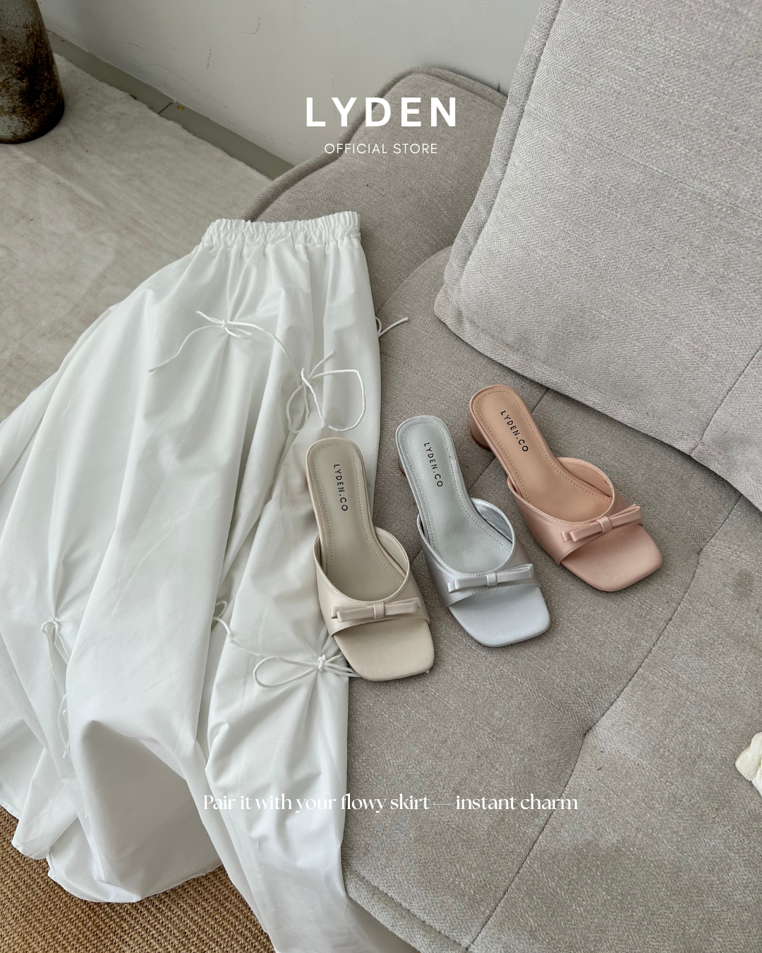 【NEW】Lyden The Ribbon Edit Series 4.5cm pump heels - Beige//Pink//Silver