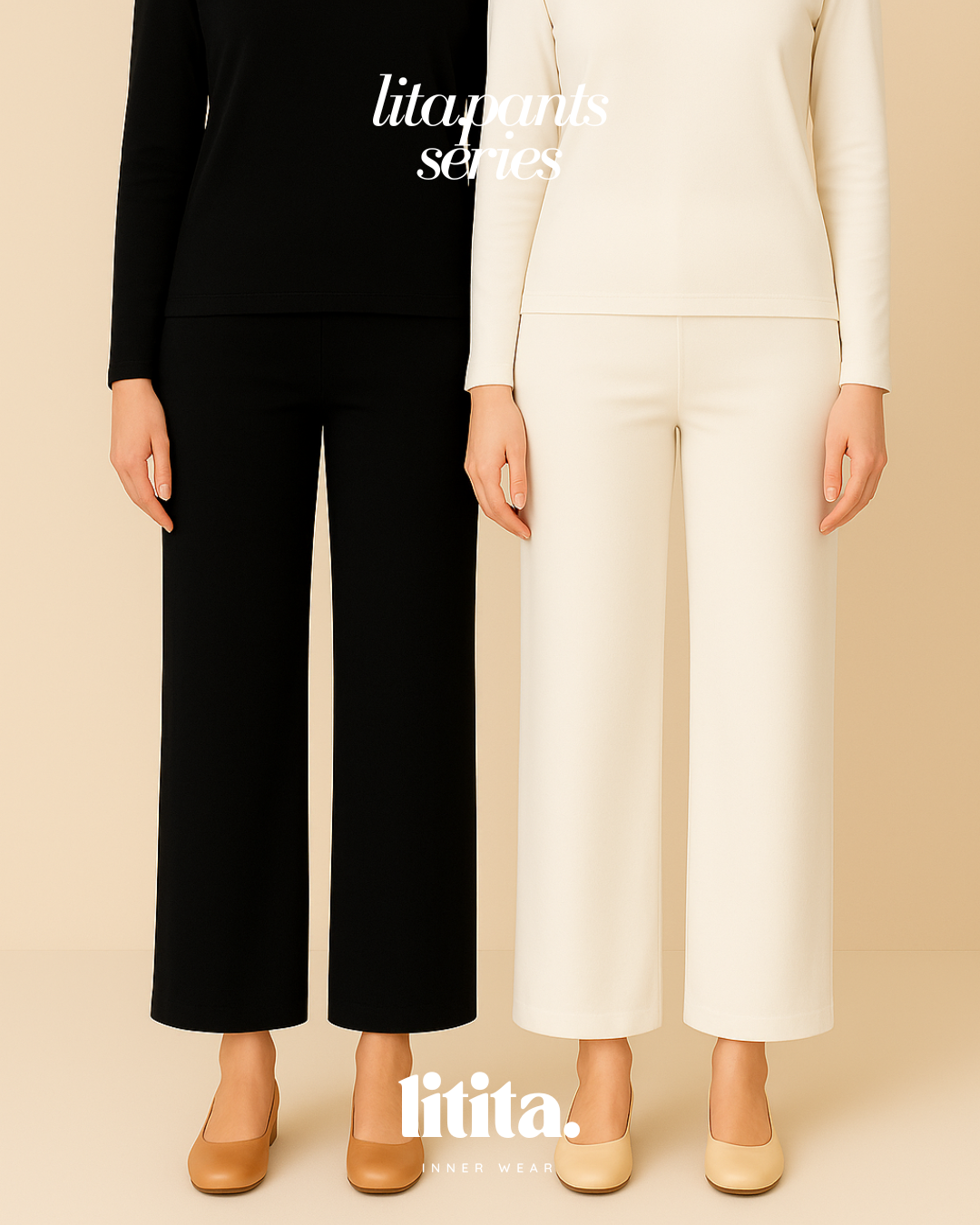 【Litita Silky Sleek】Inner Pants High-waisted Straight-Cut Inner Pants / Leggings Alternative – Black // White