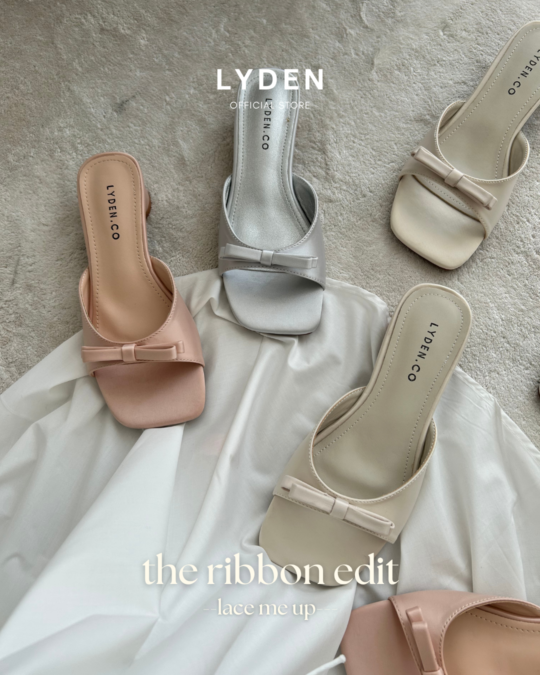 【NEW】Lyden The Ribbon Edit Series 4.5cm pump heels - Beige//Pink//Silver