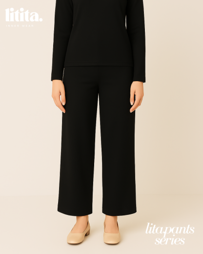 【Litita Silky Sleek】Inner Pants High-waisted Straight-Cut Inner Pants / Leggings Alternative – Black // White