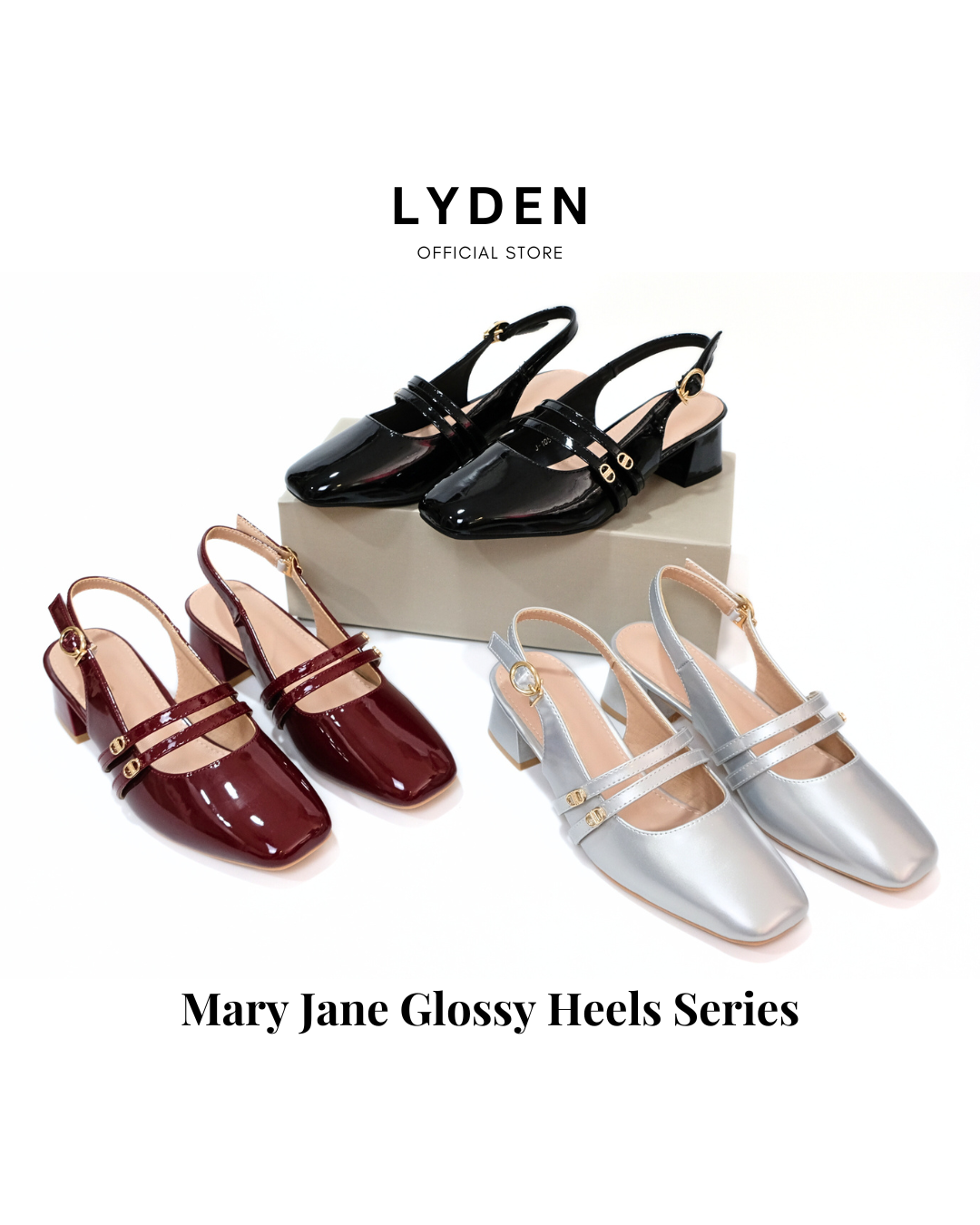 【NEW】Lyden Mary Jane Glossy series 4cm pump heels - Classic Black//Maroon//Silver