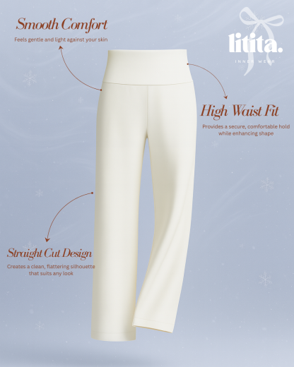 【Litita Silky Sleek】Inner Pants High-waisted Straight-Cut Inner Pants / Leggings Alternative – Black // White