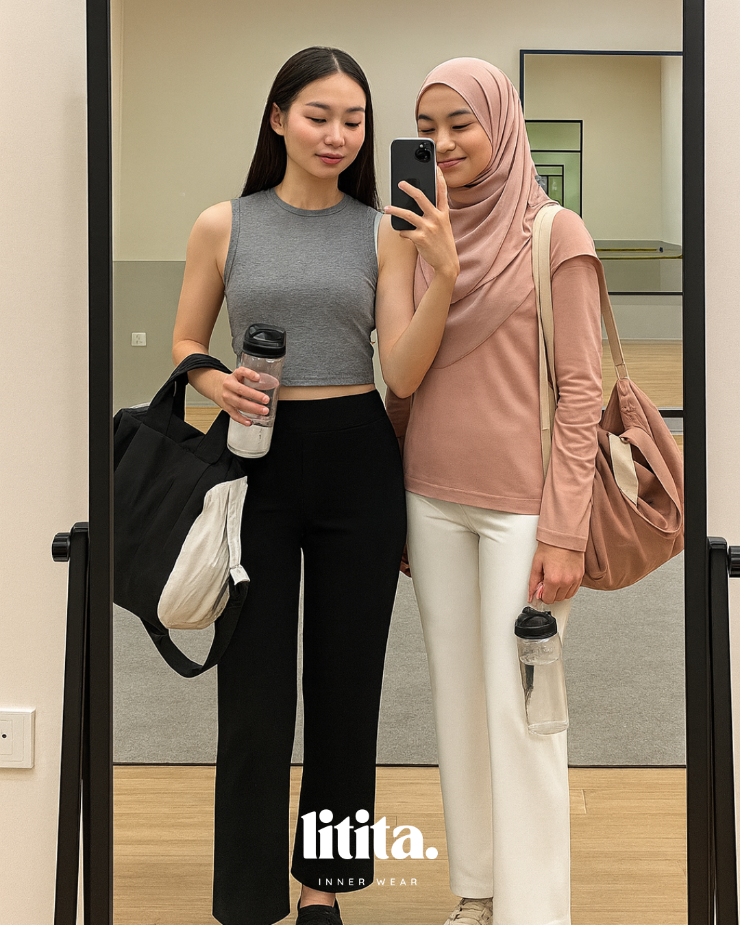 【Litita Silky Sleek】Inner Pants High-waisted Straight-Cut Inner Pants / Leggings Alternative – Black // White