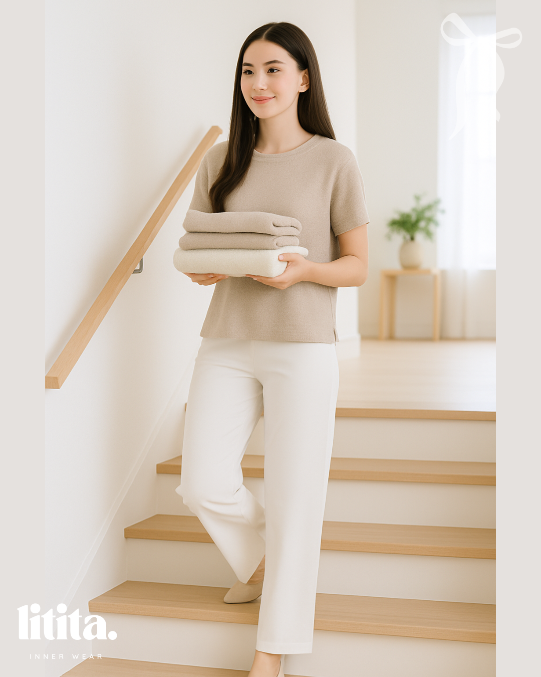 【Litita Silky Sleek】Inner Pants High-waisted Straight-Cut Inner Pants / Leggings Alternative – Black // White