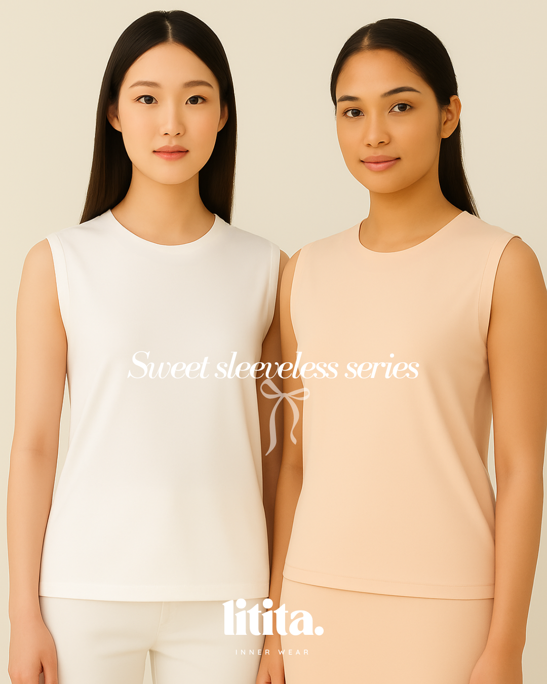 【Litita Silky Sleek】Tops / Sleeveless Round Neckline innerwear - Black // White // Nude