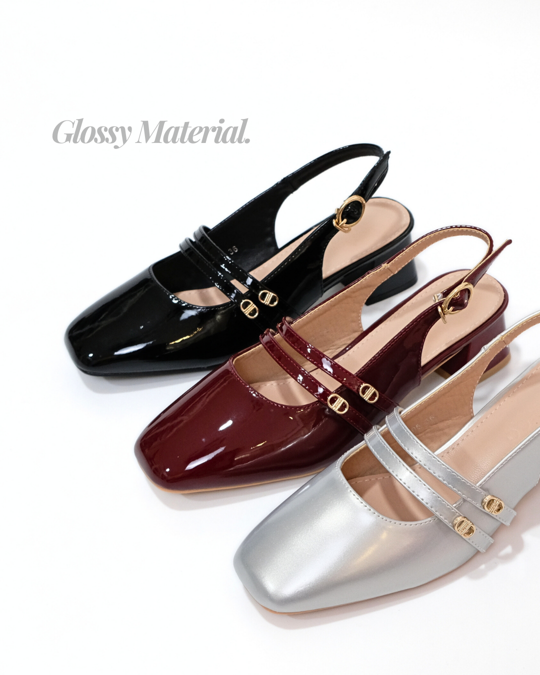 【NEW】Lyden Mary Jane Glossy series 4cm pump heels - Classic Black//Maroon//Silver