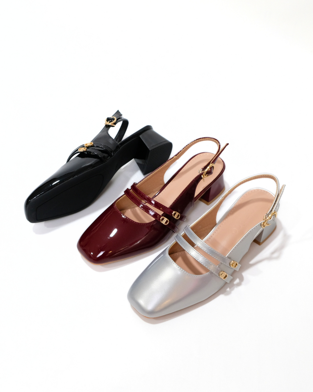 【NEW】Lyden Mary Jane Glossy series 4cm pump heels - Classic Black//Maroon//Silver