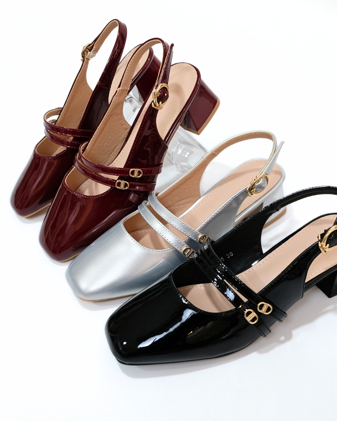 【NEW】Lyden Mary Jane Glossy series 4cm pump heels - Classic Black//Maroon//Silver
