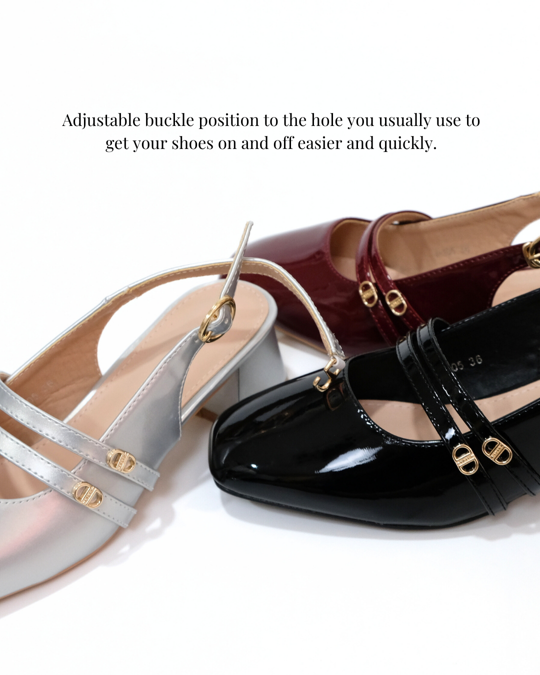 【NEW】Lyden Mary Jane Glossy series 4cm pump heels - Classic Black//Maroon//Silver