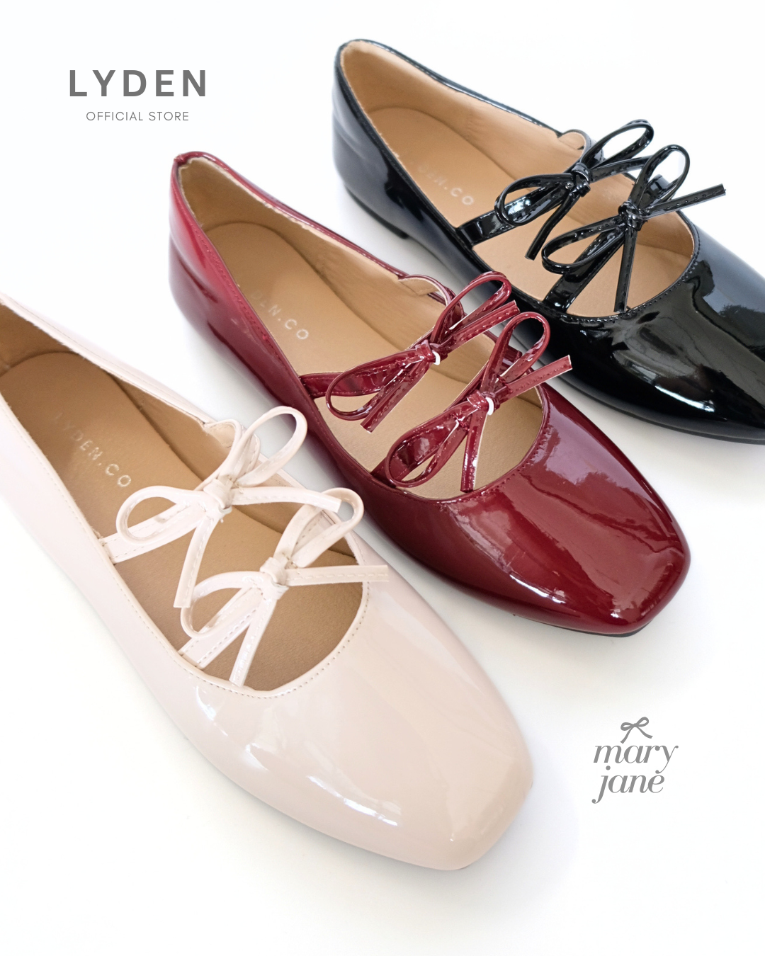 Lyden Mary Jane Bow and Jane Series Flats - Classic Black//Maroon//Beige