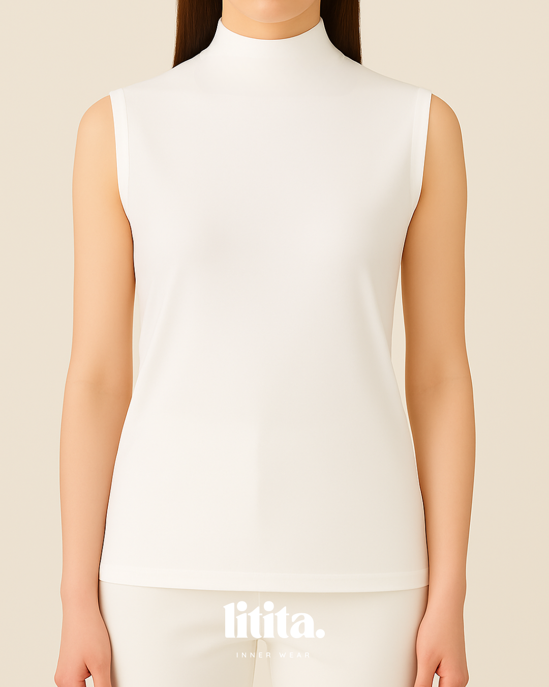 【Litita Silky Sleek】Tops / Sleeveless Turtle Neckline innerwear -Black // White // Nude