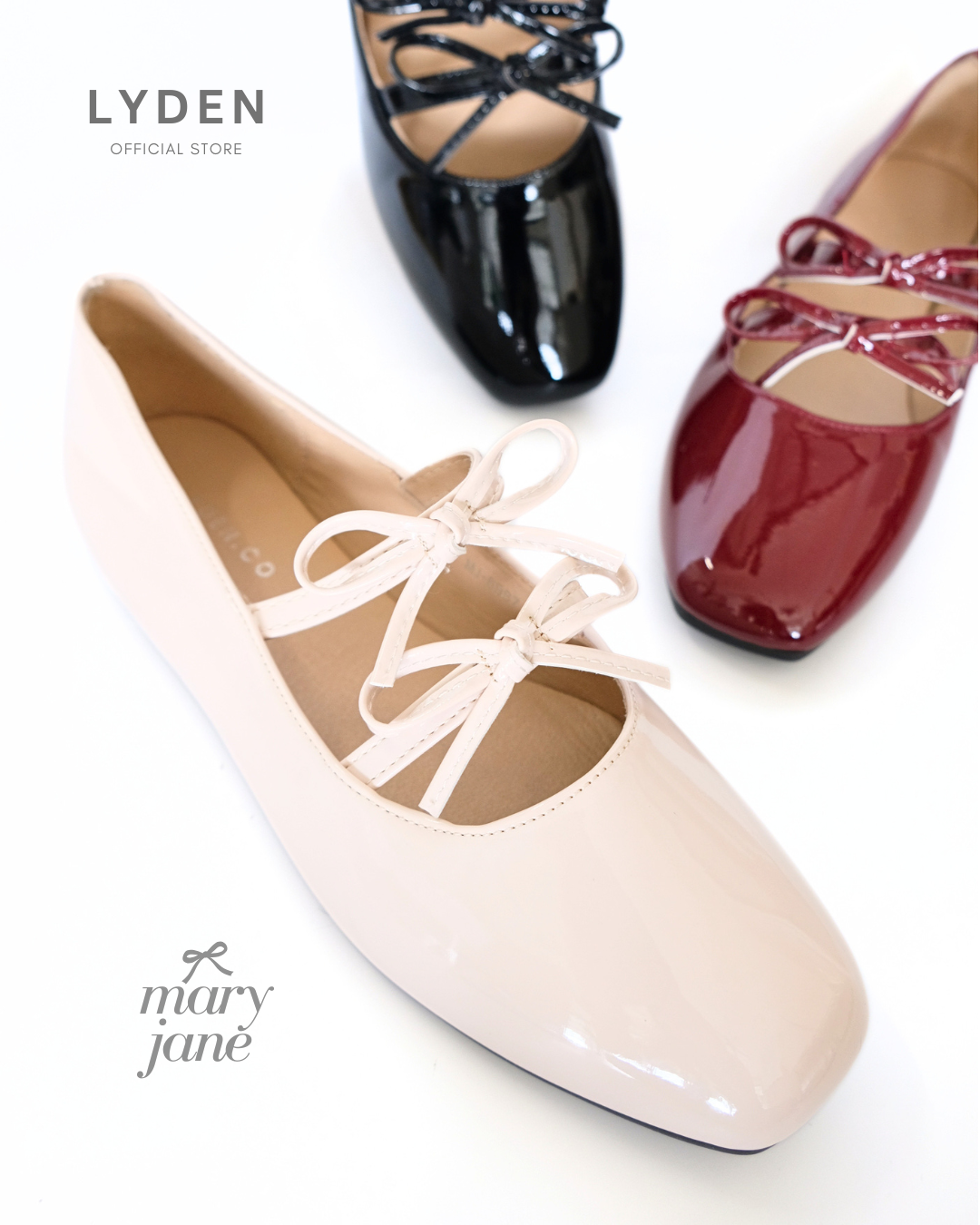 Lyden Mary Jane Bow and Jane Series Flats - Classic Black//Maroon//Beige